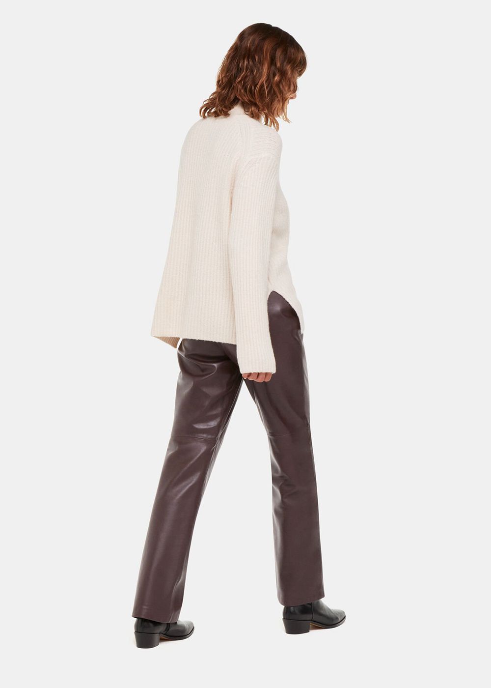 Whistles Flat Front Leather Pants Chocolate | US-45109YFXH