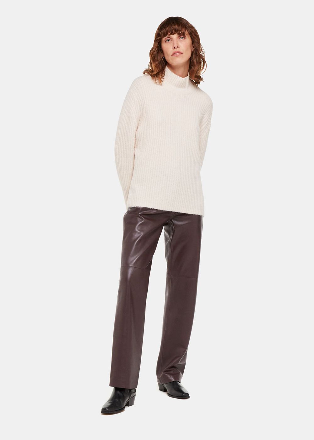 Whistles Flat Front Leather Pants Chocolate | US-45109YFXH