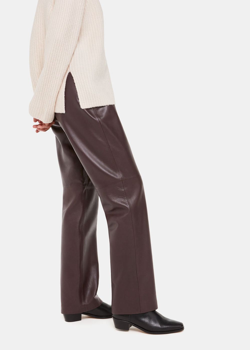 Whistles Flat Front Leather Pants Chocolate | US-45109YFXH