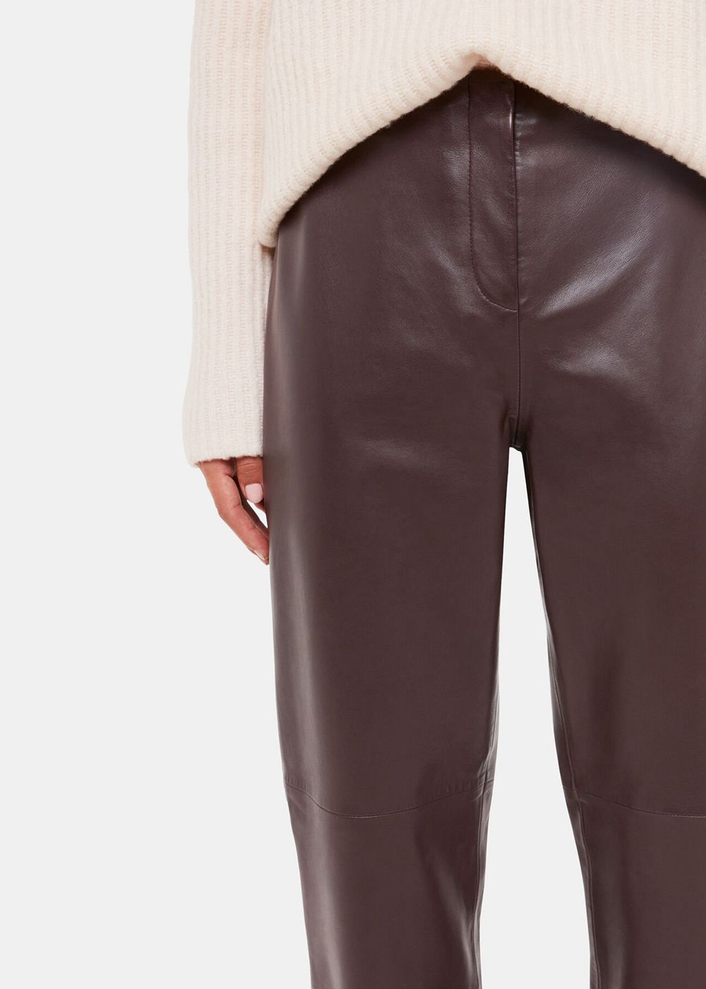 Whistles Flat Front Leather Pants Chocolate | US-45109YFXH