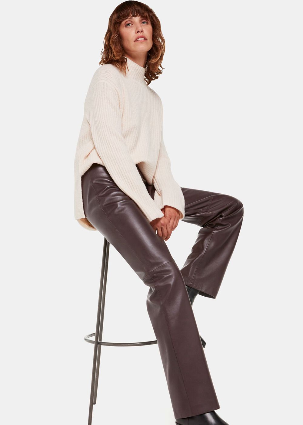 Whistles Flat Front Leather Pants Chocolate | US-45109YFXH