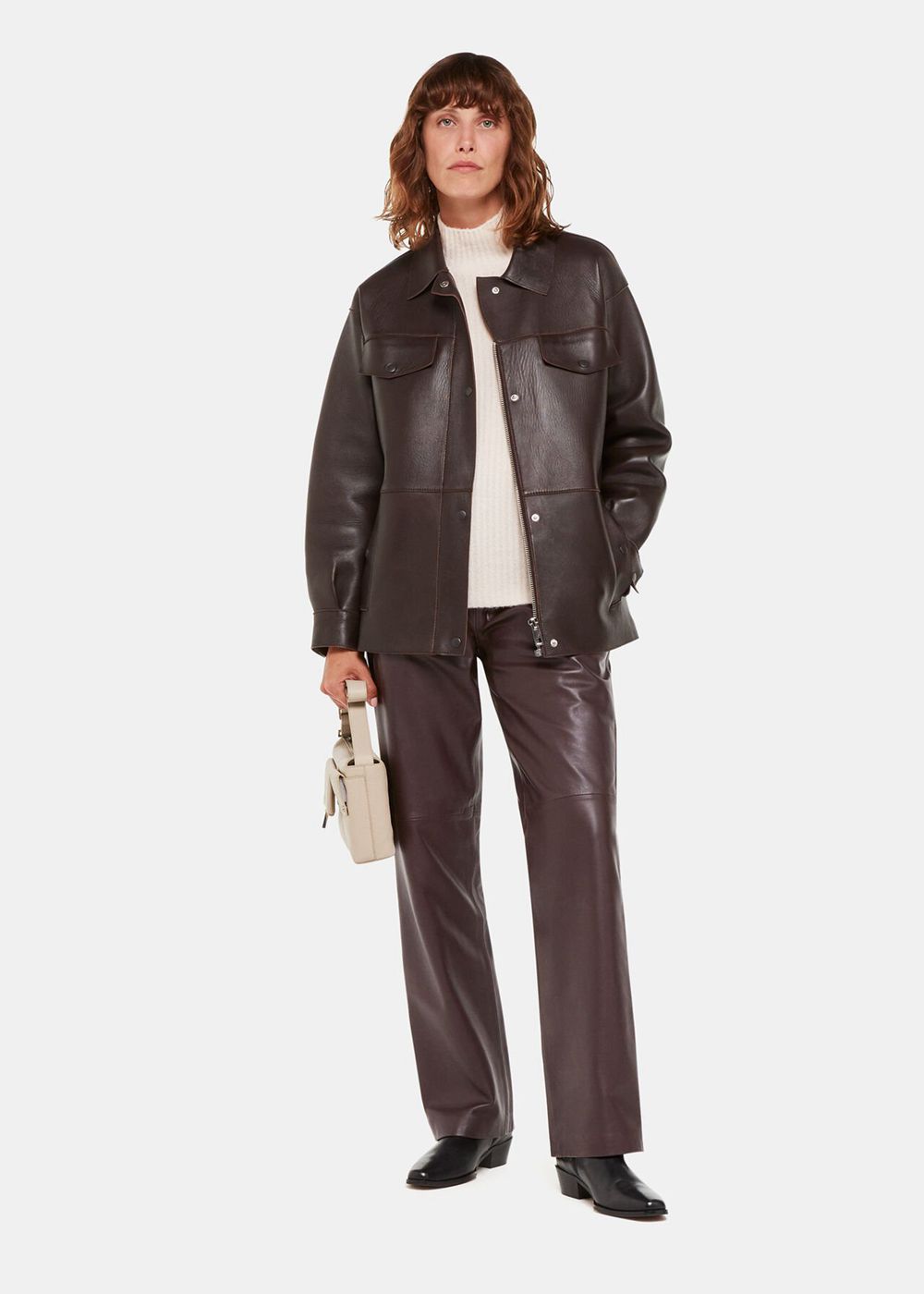 Whistles Flat Front Leather Pants Chocolate | US-45109YFXH