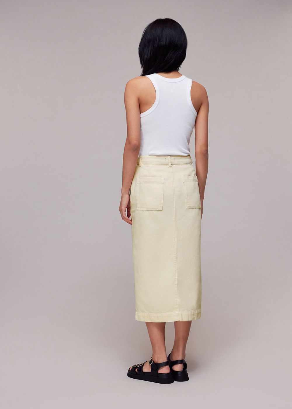 Whistles Flo Denim Midi Skirts White / Multicolor | US-38256JGMQ