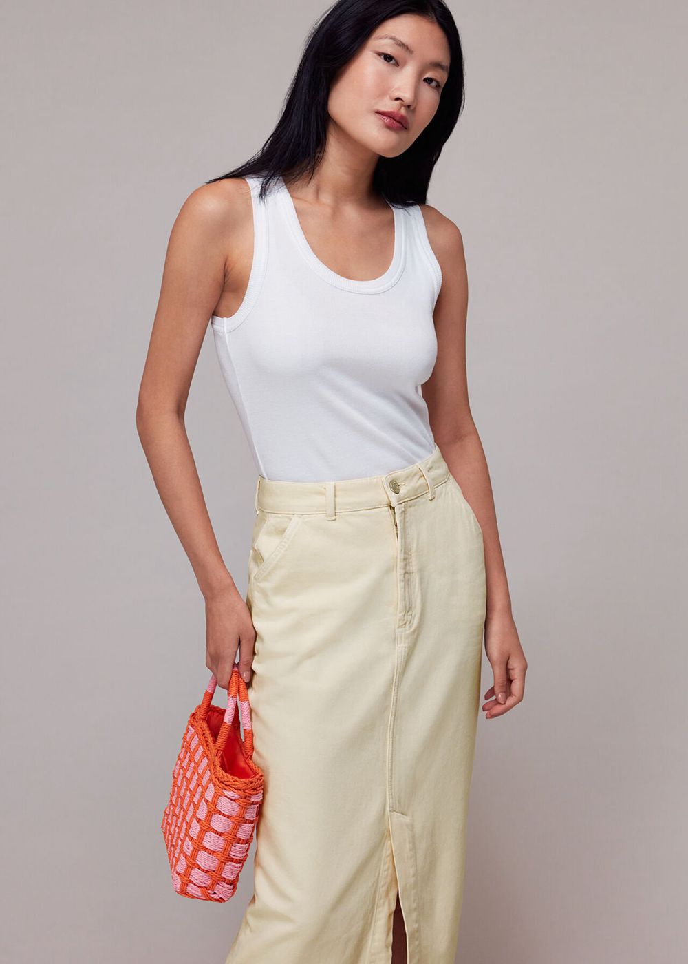 Whistles Flo Denim Midi Skirts White / Multicolor | US-38256JGMQ