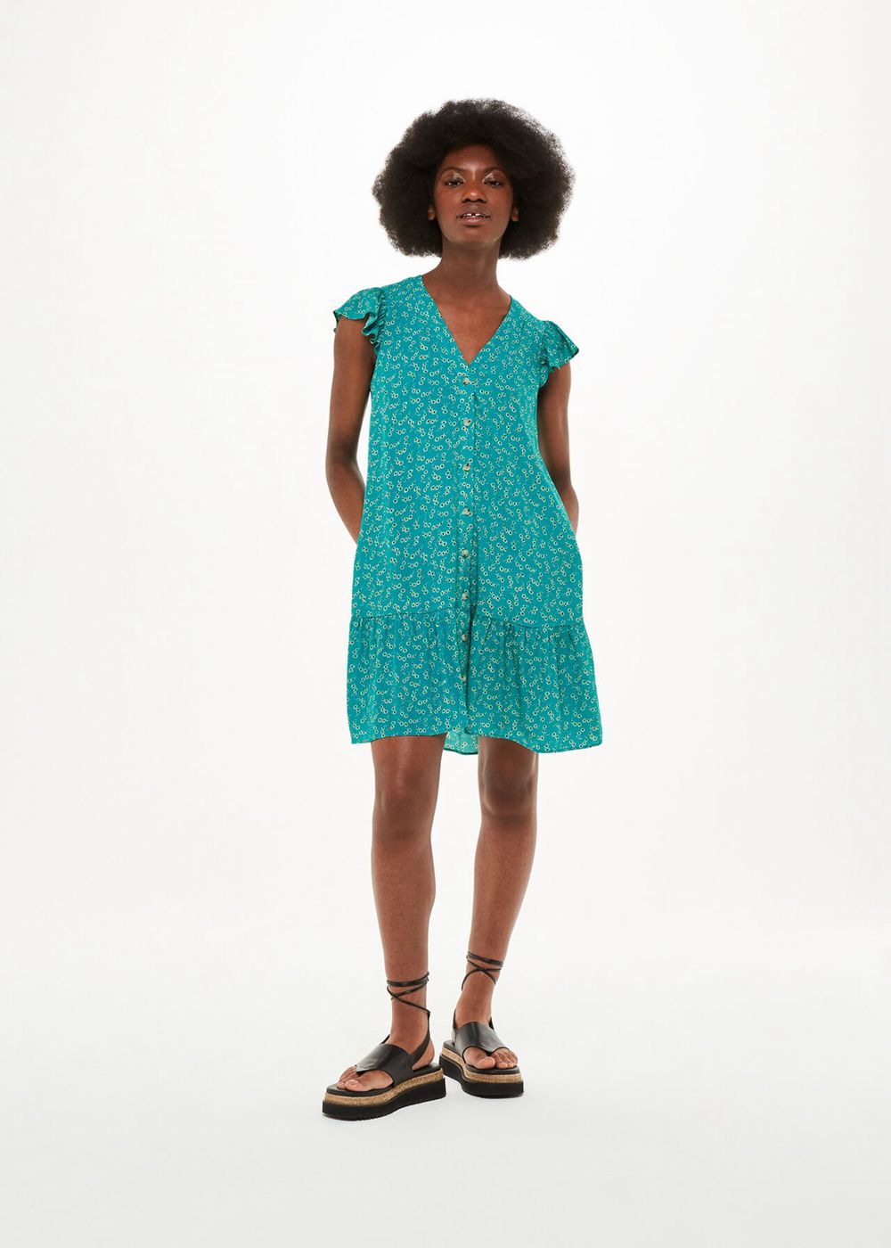 Whistles Floral Crescent Flippy Dress Green / Multicolor | US-59043FOUA