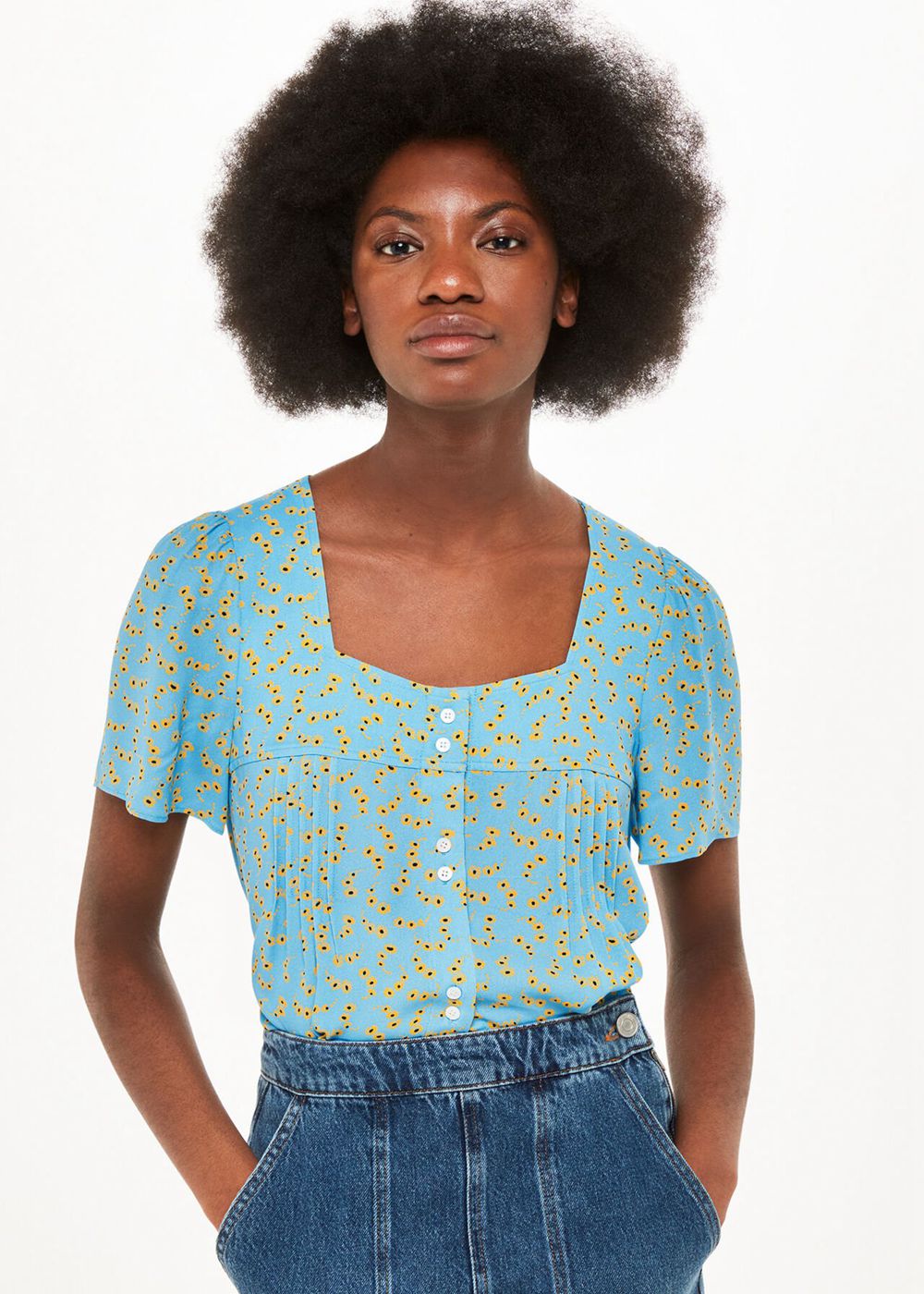 Whistles Floral Crescent Top Blue / Multicolor | US-03974ZOMS