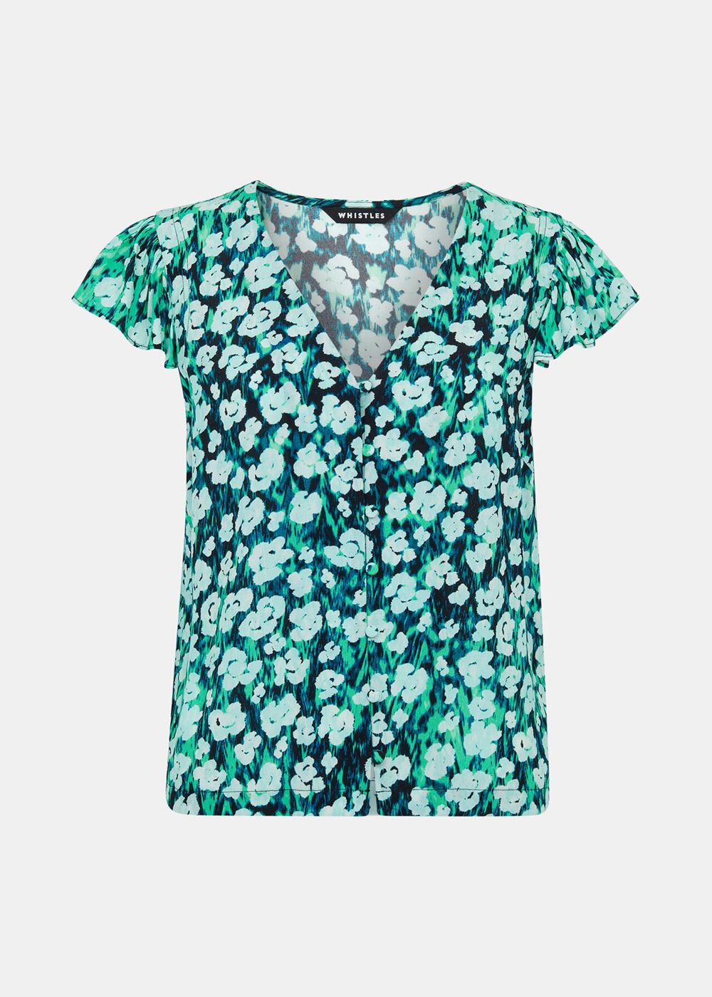 Whistles Floral Petal Frill Top Green / Multicolor | US-19762FAHP