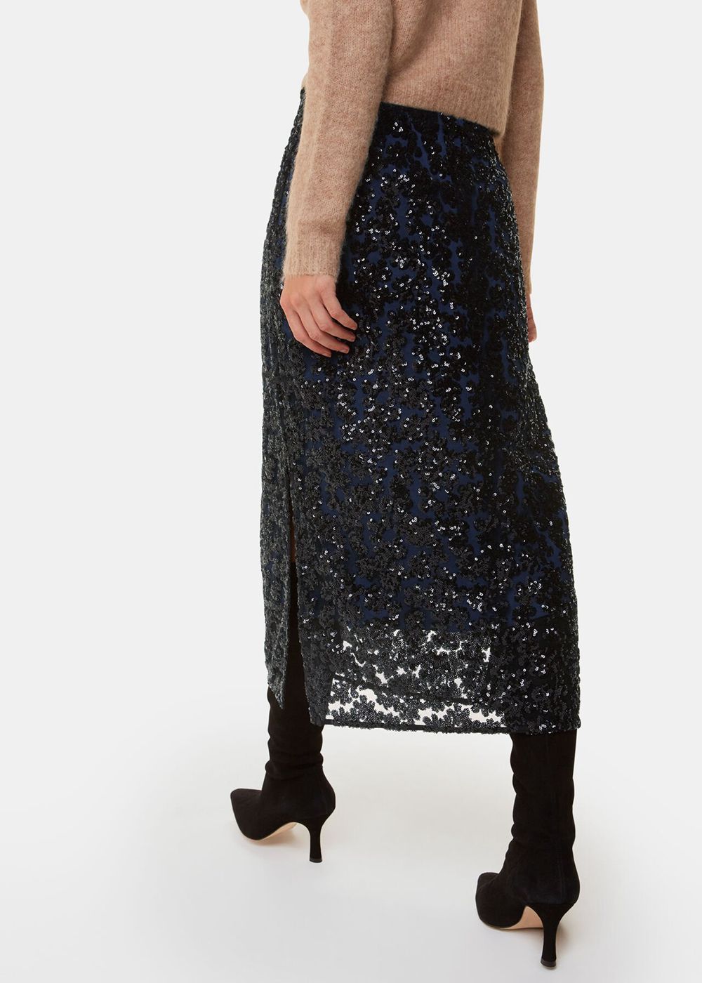 Whistles Floral Sequin Midi Skirts Black / Multicolor | US-67028PNWI