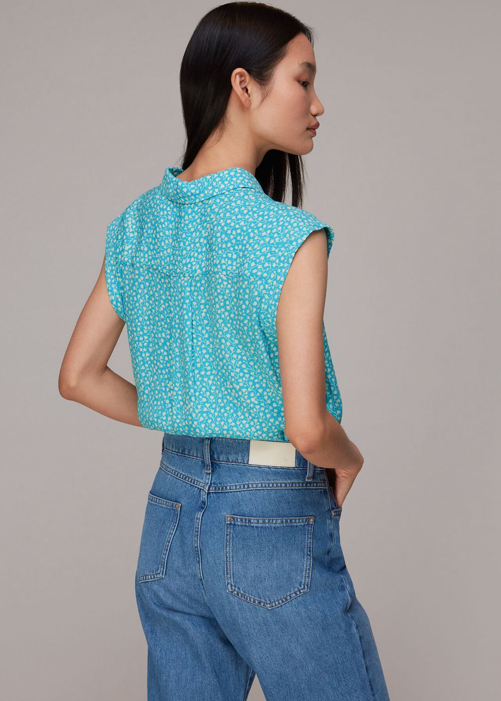 Whistles Flowerpod Sleeveless Shirts Blue / Multicolor | US-23468VIGP