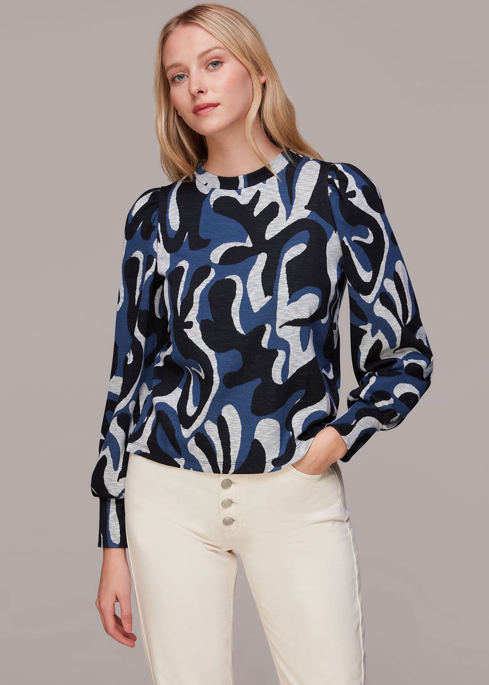 Whistles Foliage Jacquard Sweatshirt Navy / Multicolor | US-43608NYKB