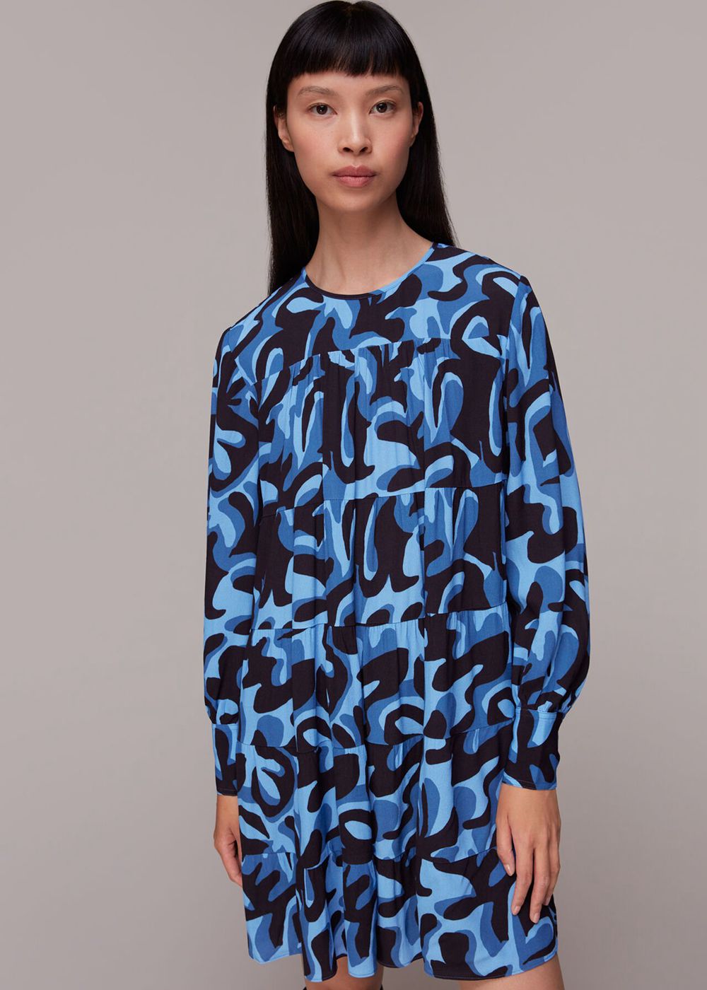 Whistles Foliage Print Tiered Dress Blue / Multicolor | US-47918DHZA