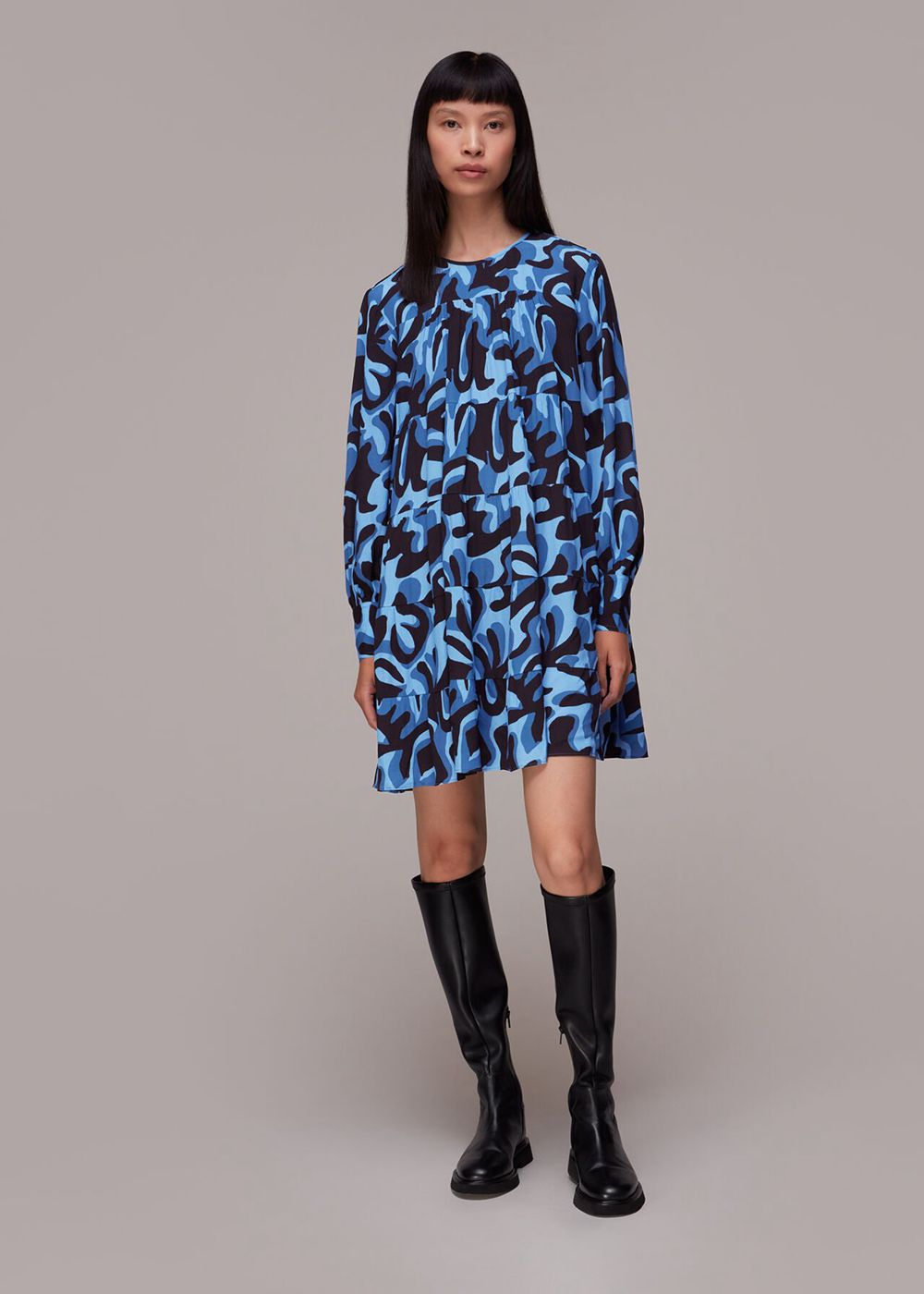 Whistles Foliage Print Tiered Dress Blue / Multicolor | US-47918DHZA