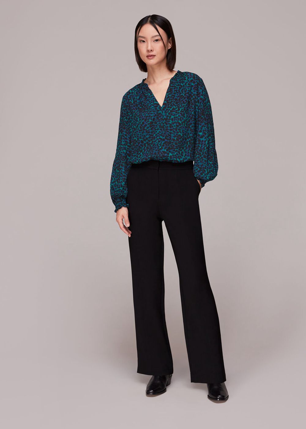 Whistles Forest Leopard Blouse Turquoise / Multicolor | US-60853GMFX