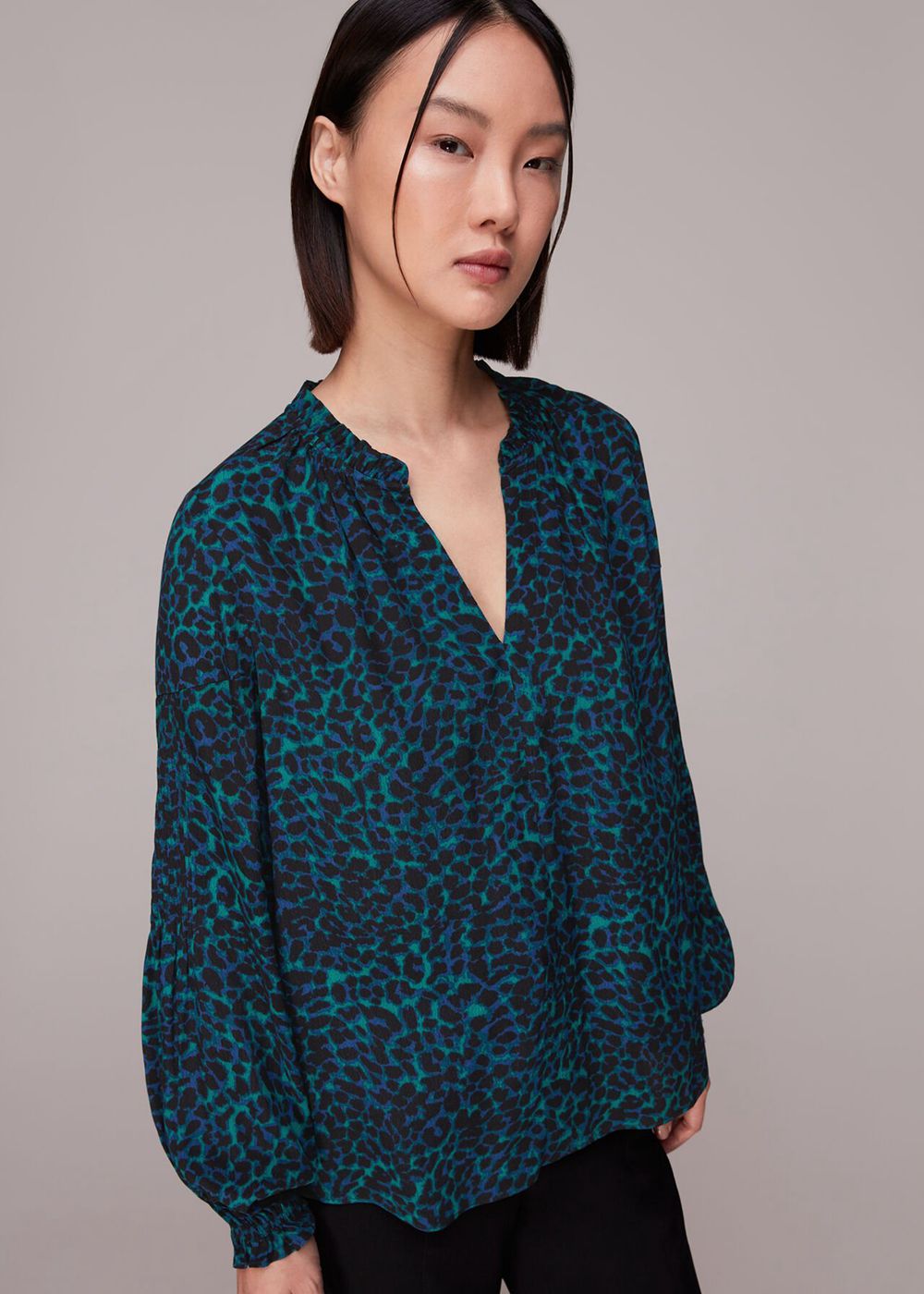 Whistles Forest Leopard Blouse Turquoise / Multicolor | US-60853GMFX