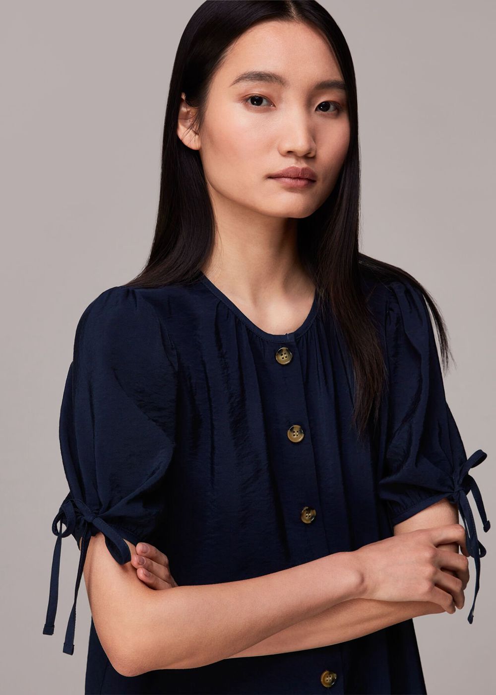 Whistles Frankie Button Through Dress Navy | US-18730OLJY