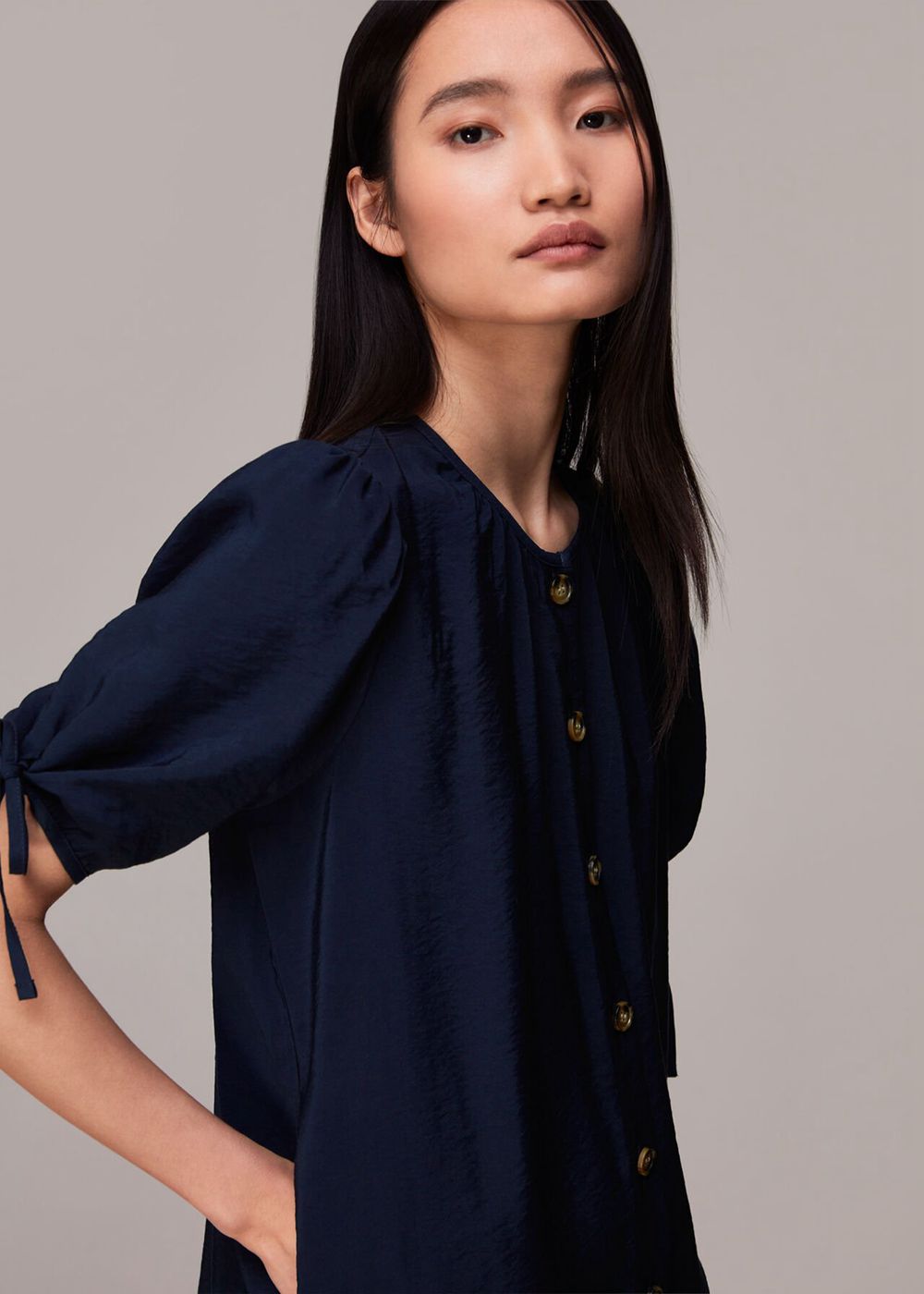 Whistles Frankie Button Through Dress Navy | US-18730OLJY