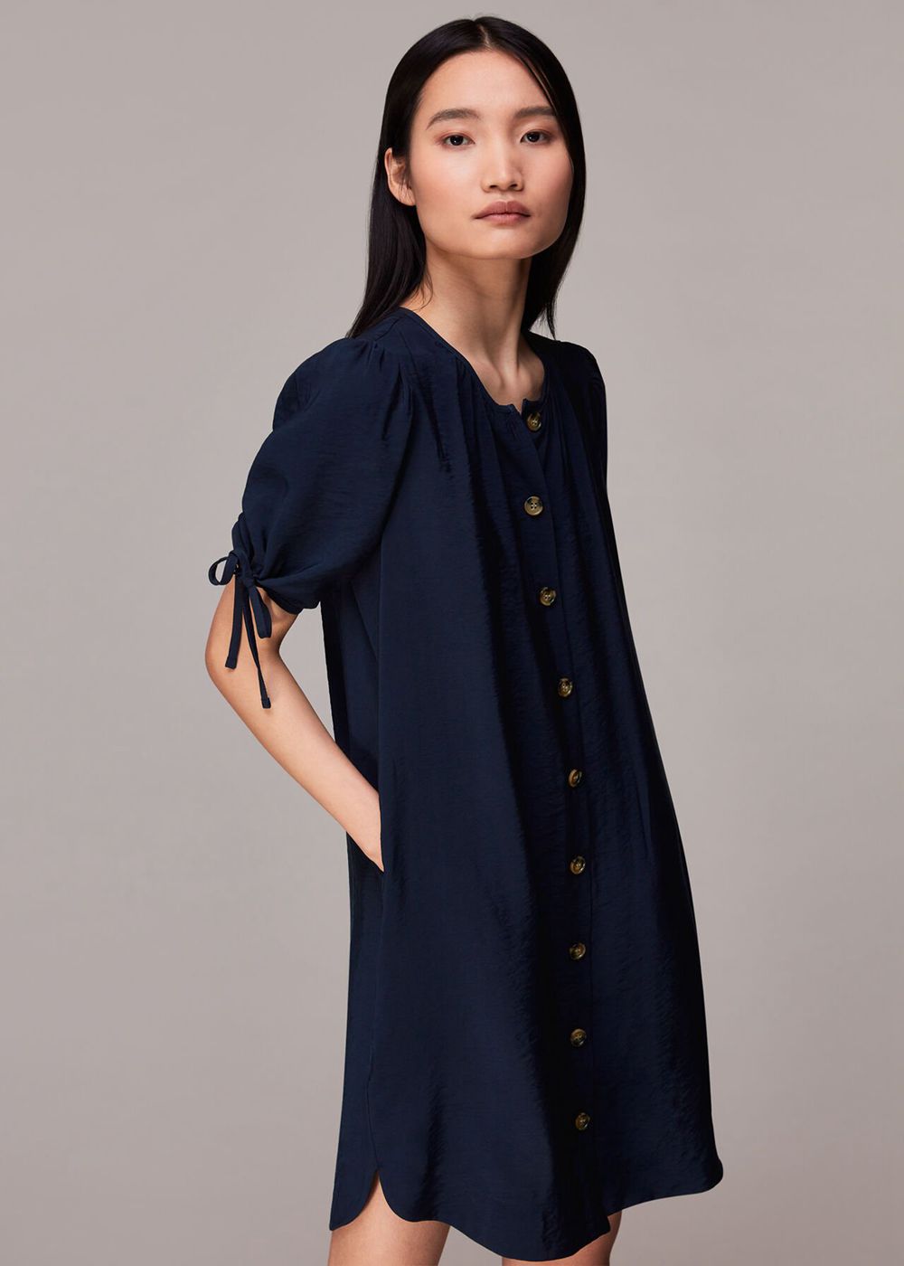 Whistles Frankie Button Through Dress Navy | US-18730OLJY