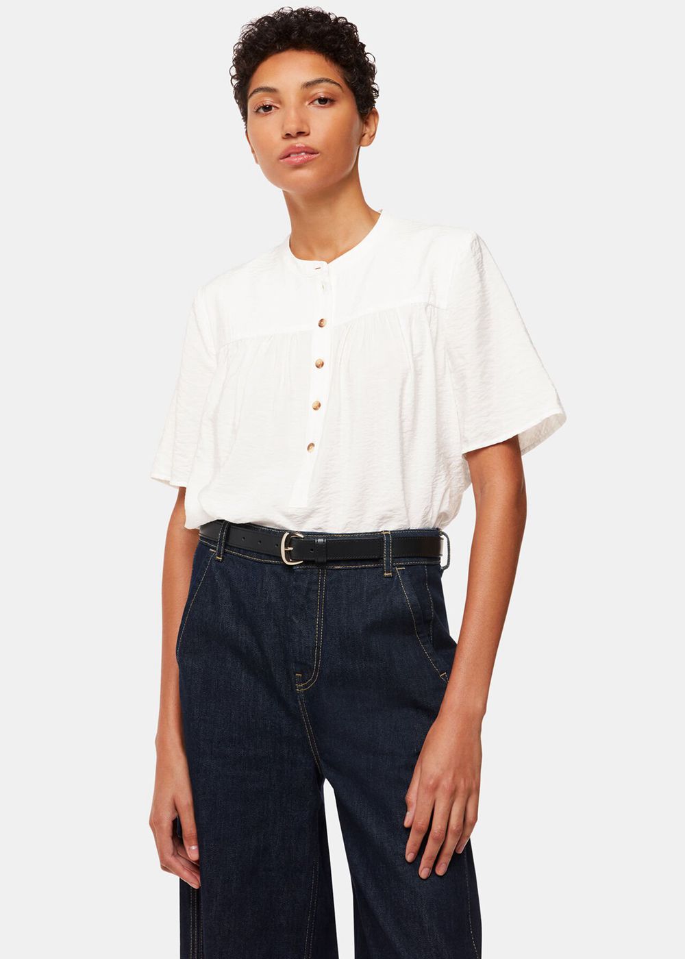 Whistles Freda Short Sleeve Top White | US-38549RPHT