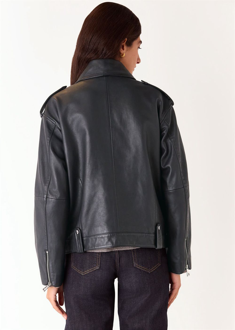 Whistles Freja Biker Leather Jacket Black | US-27918YOIX