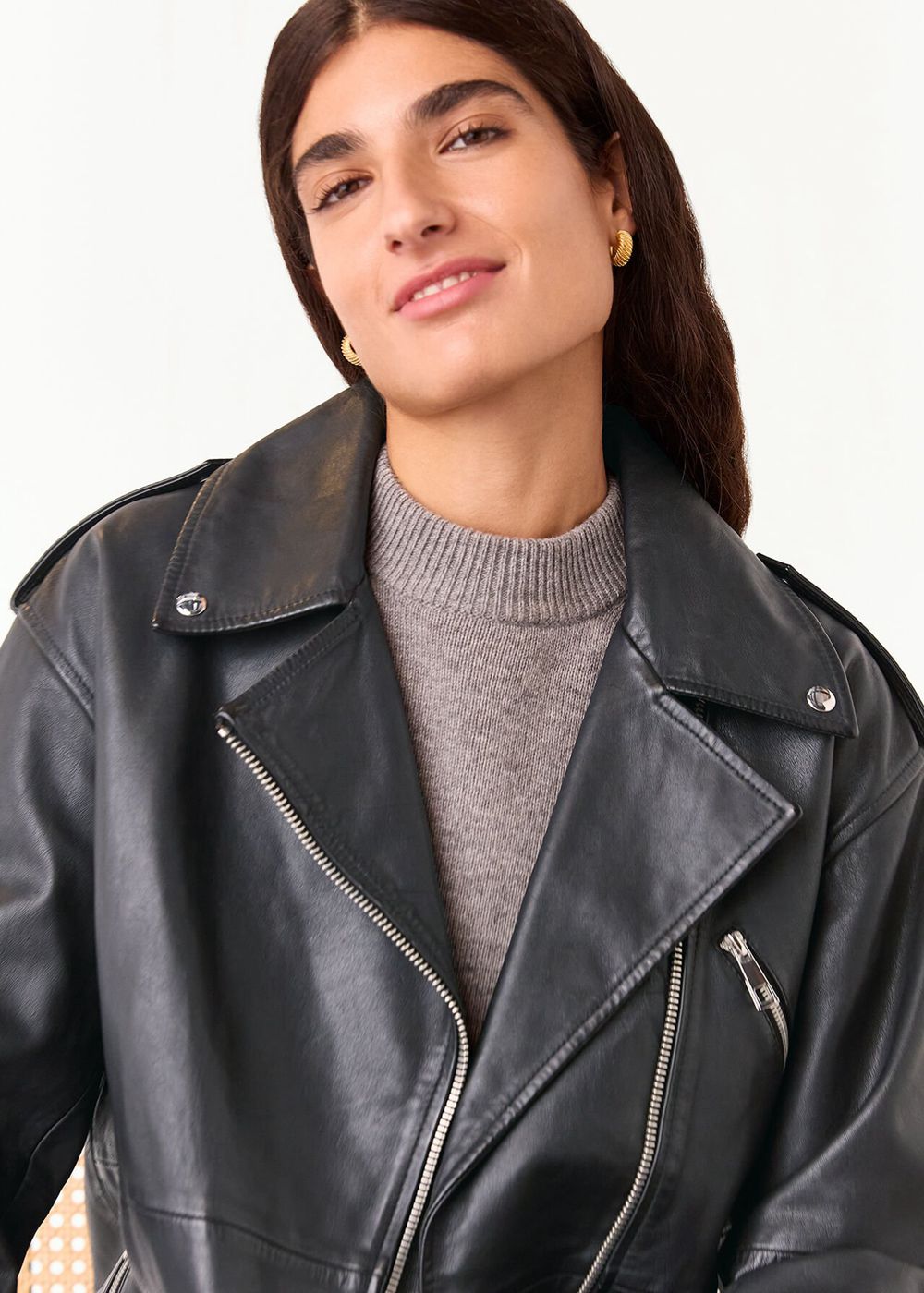 Whistles Freja Biker Leather Jacket Black | US-27918YOIX