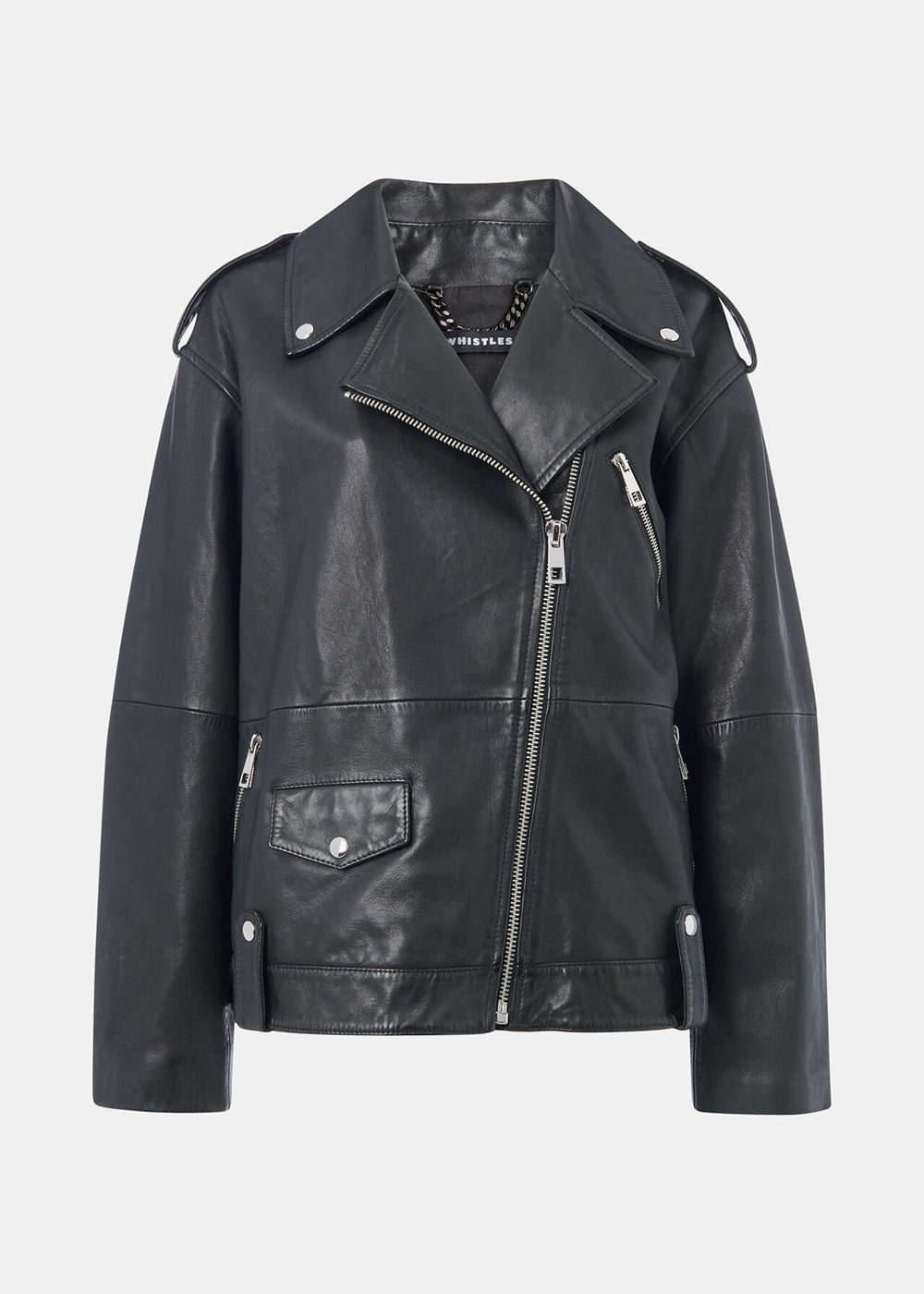 Whistles Freja Biker Leather Jacket Black | US-27918YOIX