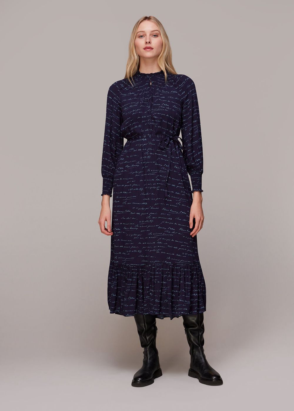 Whistles French Handwriting Midi Dress Navy / Multicolor | US-20493ZGDY