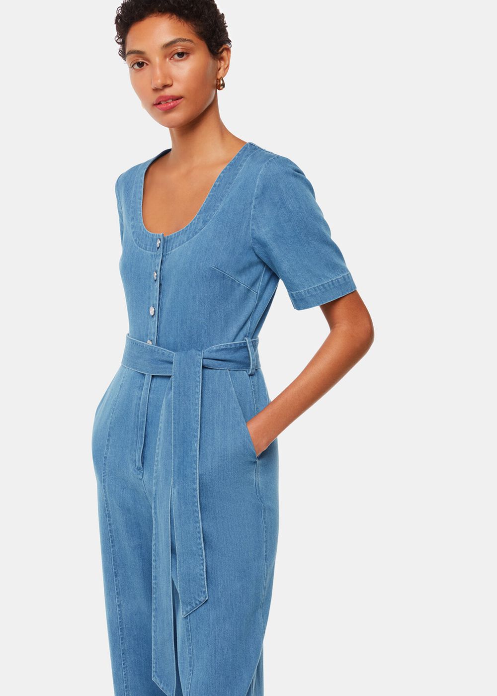 Whistles Freyja Denim Jumpsuit Blue | US-73192VFNB