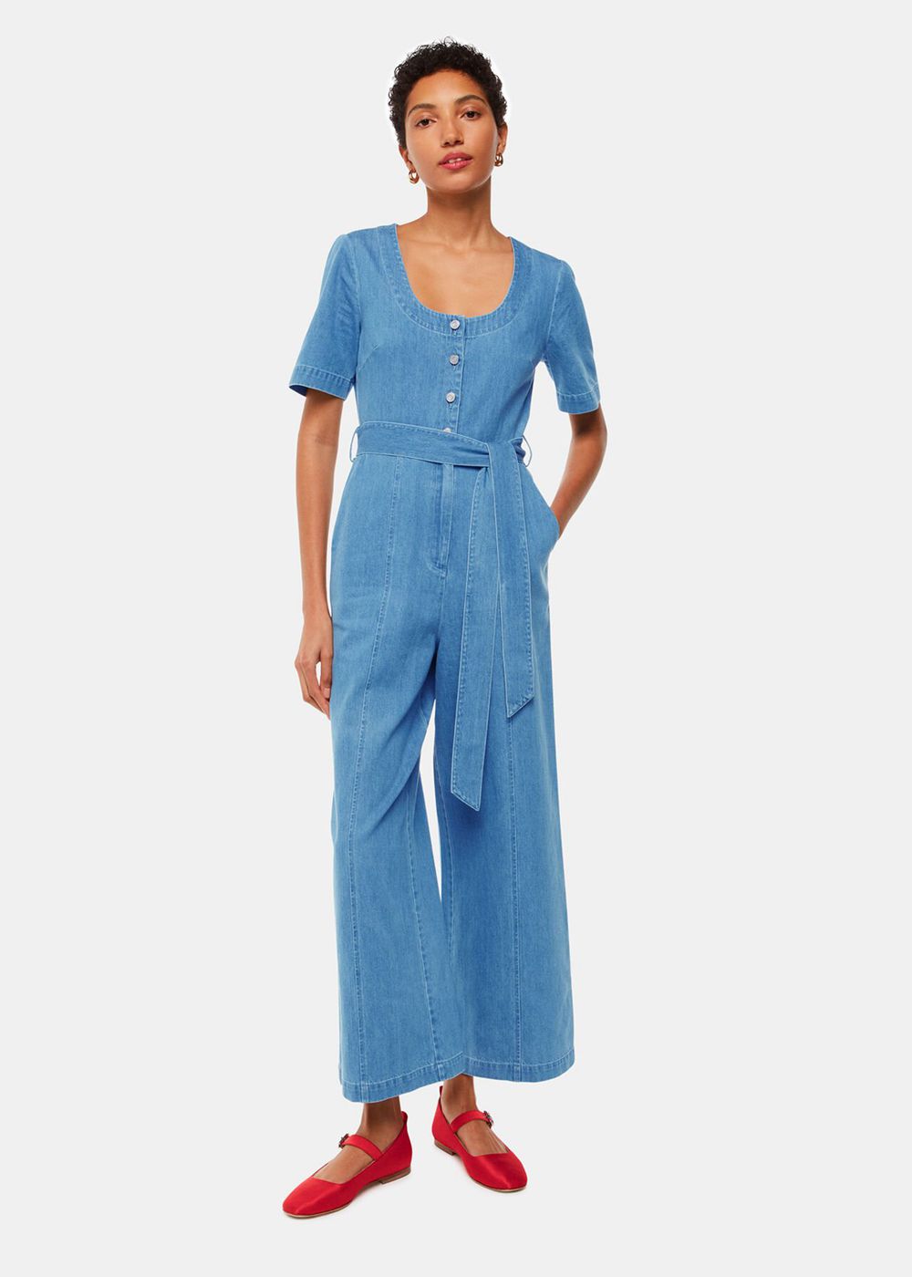 Whistles Freyja Denim Jumpsuit Blue | US-73192VFNB