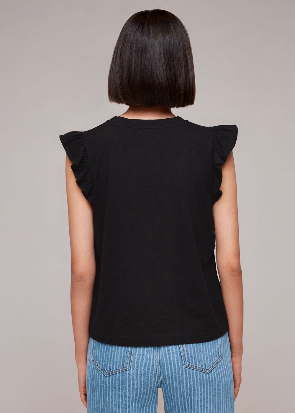 Whistles Frill Cap Sleeve T-Shirt Black | US-64719MXCV