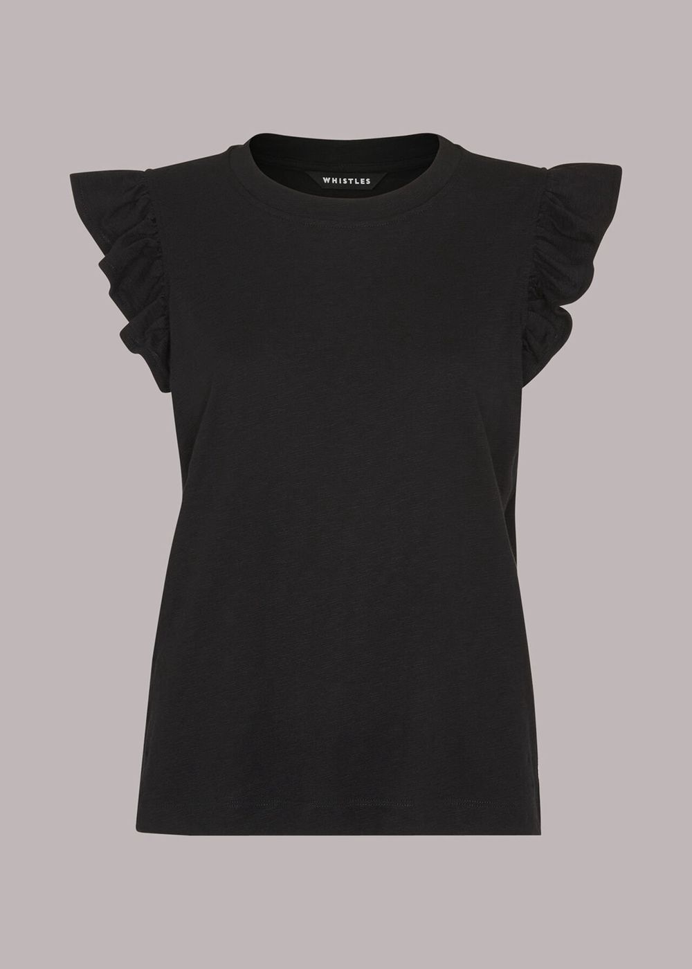 Whistles Frill Cap Sleeve T-Shirt Black | US-64719MXCV