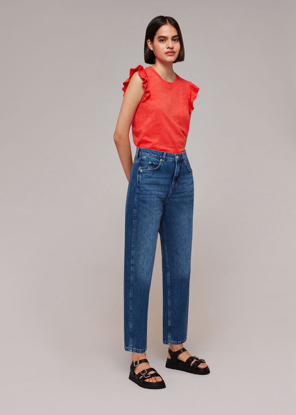 Whistles Frill Cap Sleeve T-Shirt Red | US-52847JONK