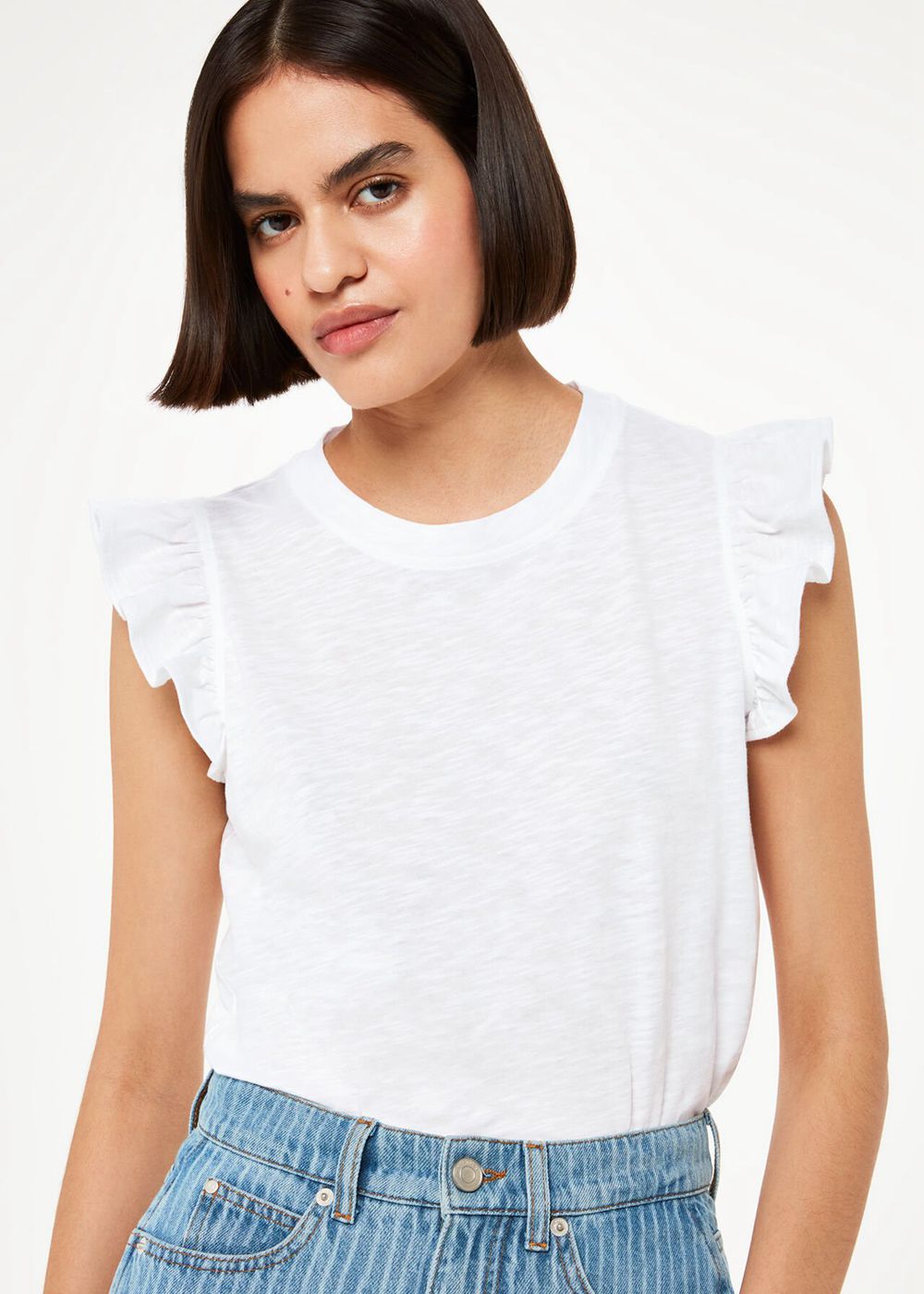 Whistles Frill Cap Sleeve T-Shirt White | US-54197JNTZ