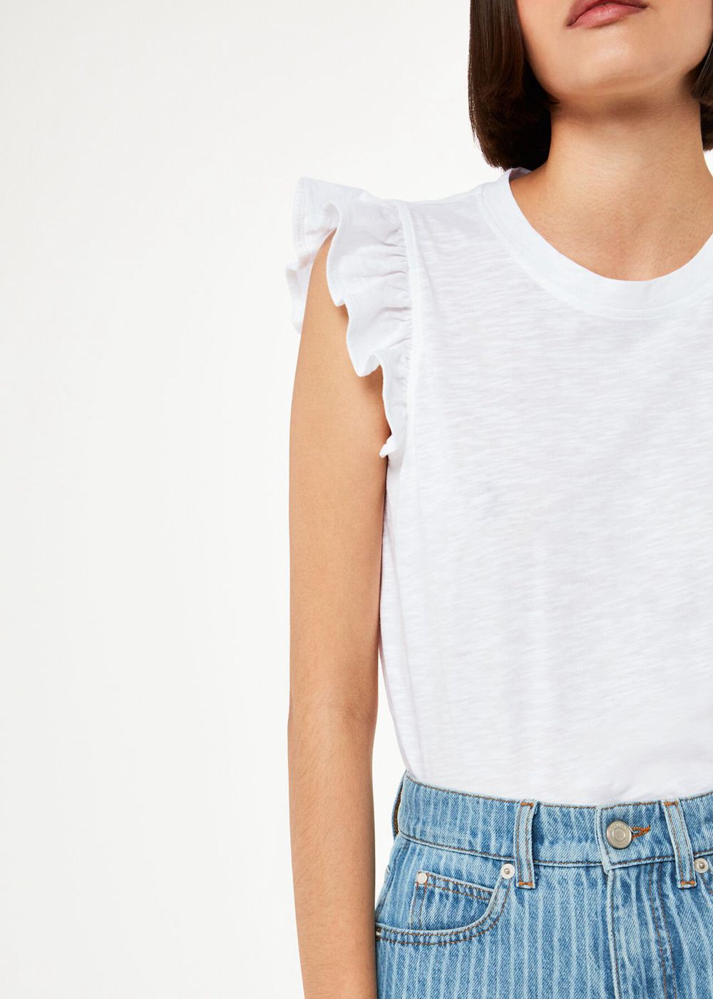 Whistles Frill Cap Sleeve T-Shirt White | US-54197JNTZ