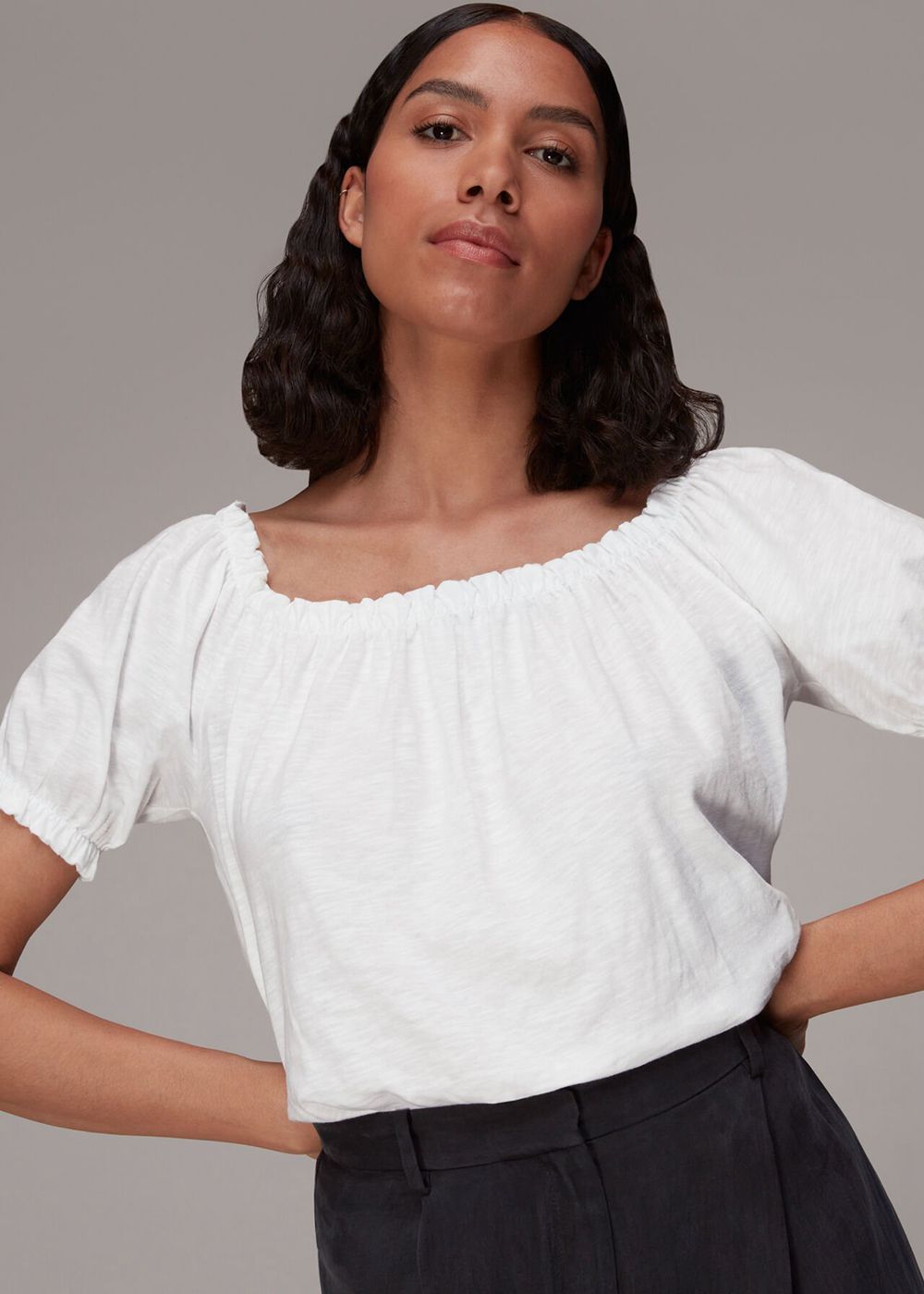 Whistles Frill Detail Cotton T-Shirt White | US-95167FNAP