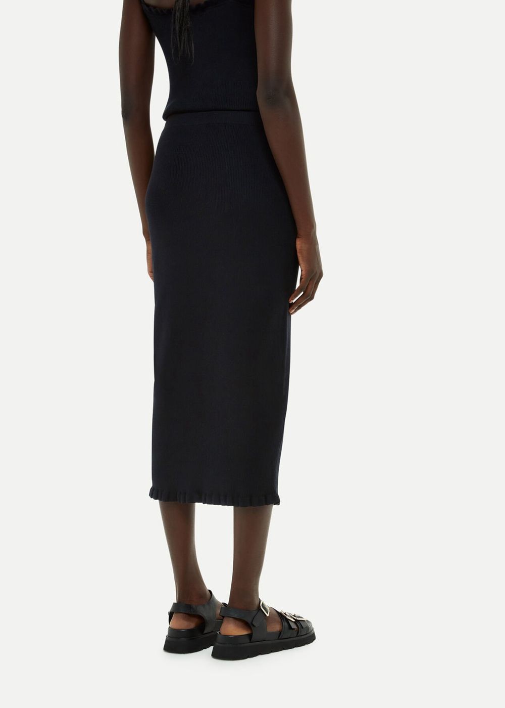 Whistles Frill Hem Knitted Midi Skirts Black | US-65902YOJE