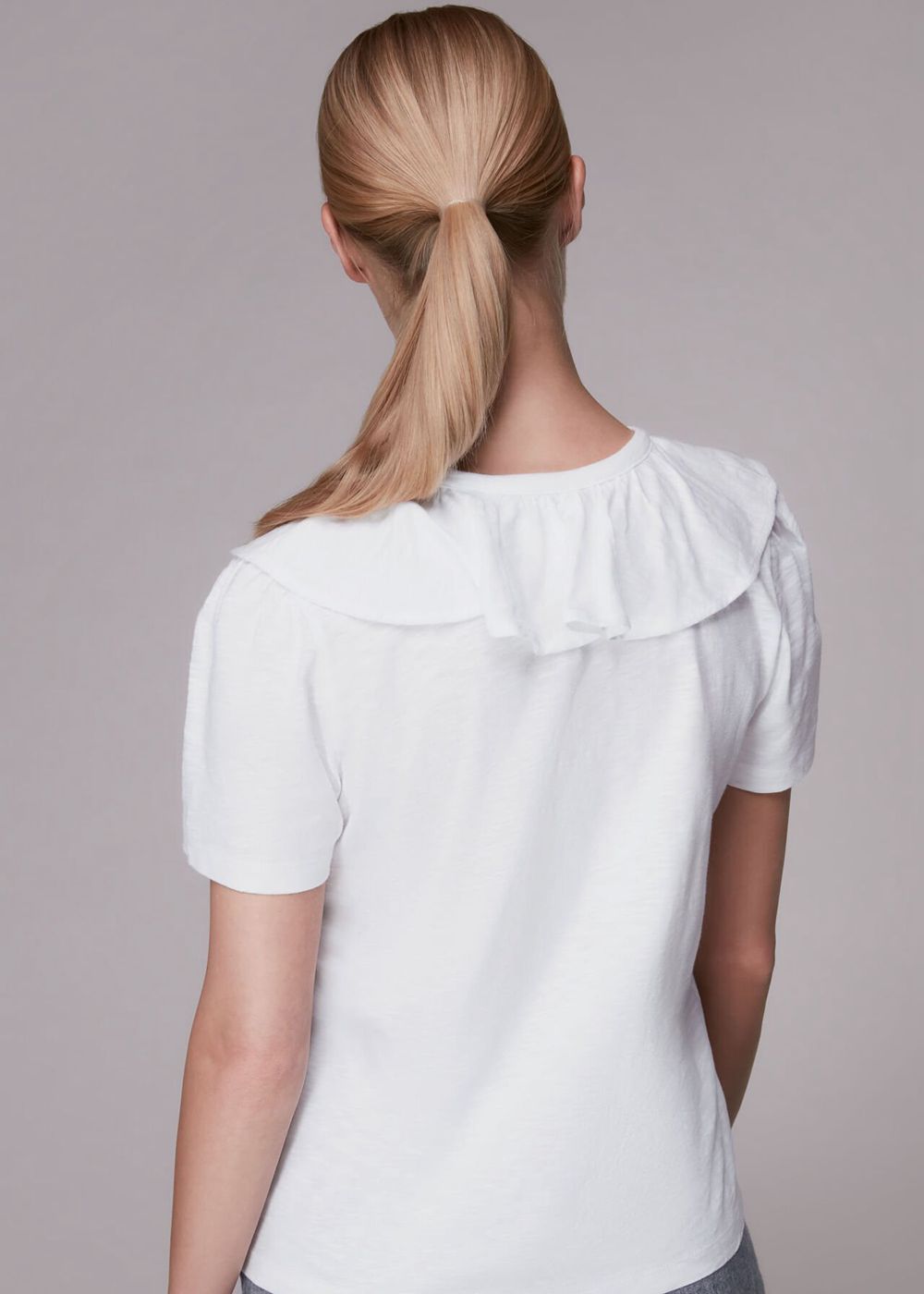 Whistles Frill Neck Collar T-Shirt White | US-12680MAIJ