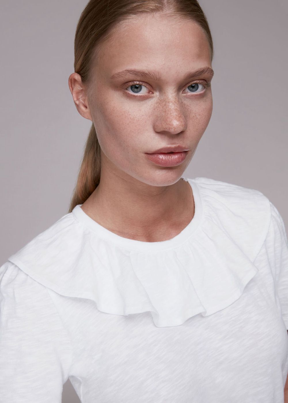 Whistles Frill Neck Collar T-Shirt White | US-12680MAIJ