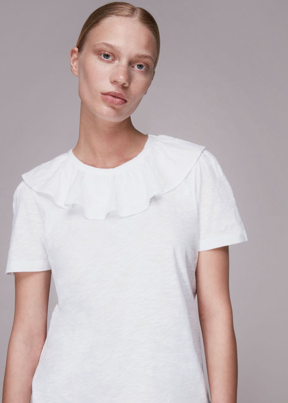 Whistles Frill Neck Collar T-Shirt White | US-12680MAIJ