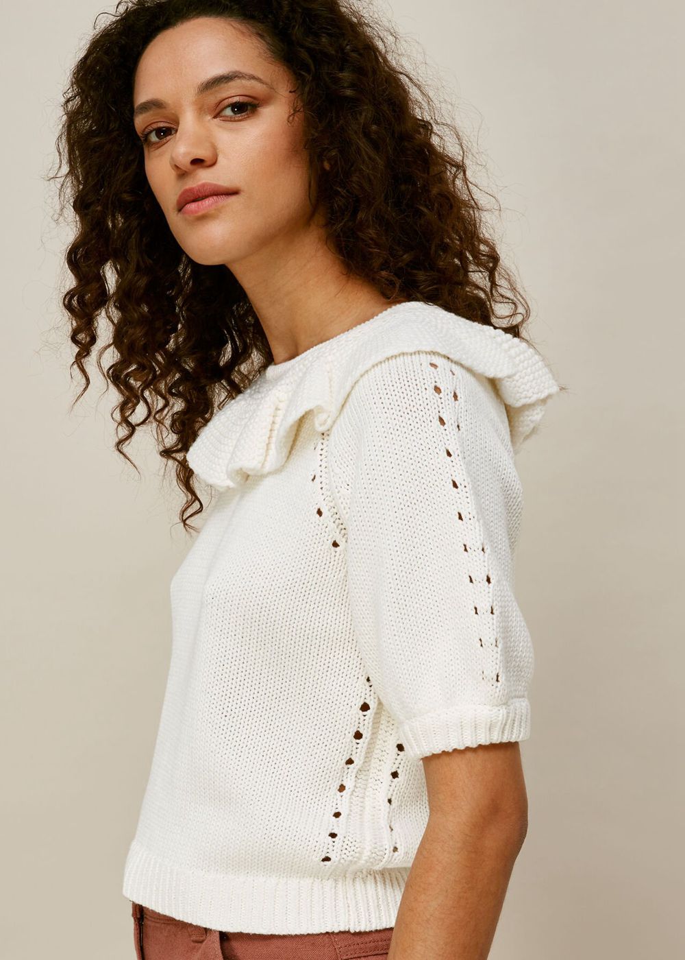 Whistles Frill Neck Knit Sweater White | US-20685JZGE