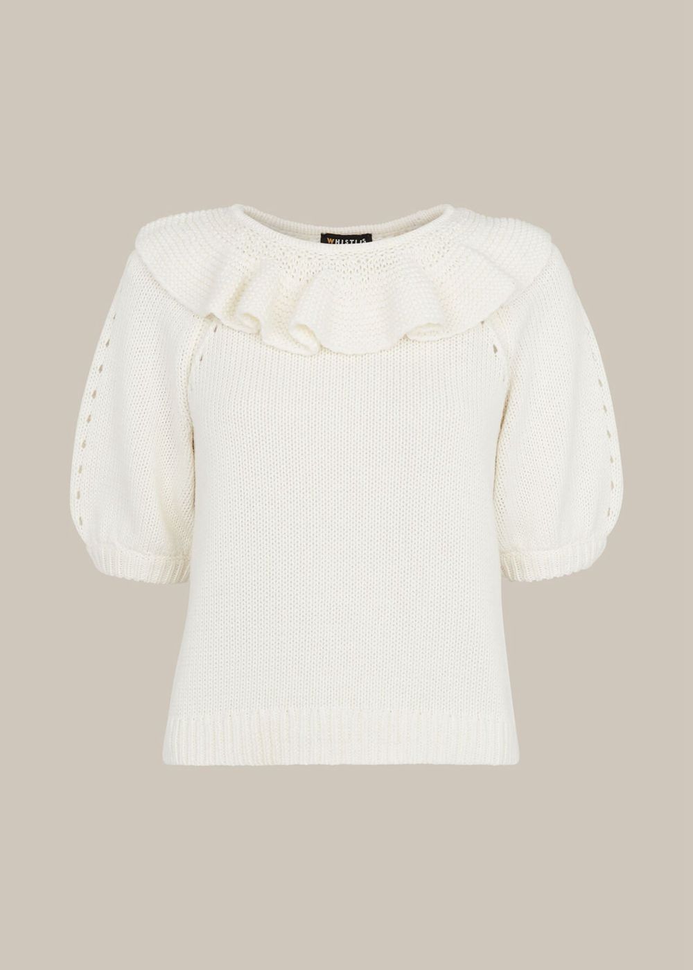 Whistles Frill Neck Knit Sweater White | US-20685JZGE