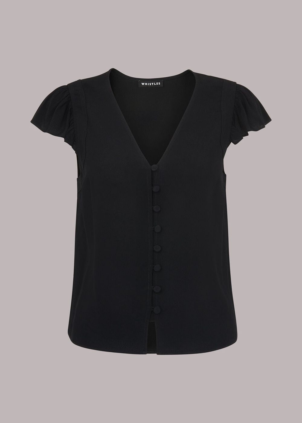 Whistles Frill Sleeve Top Black | US-32509XKNV