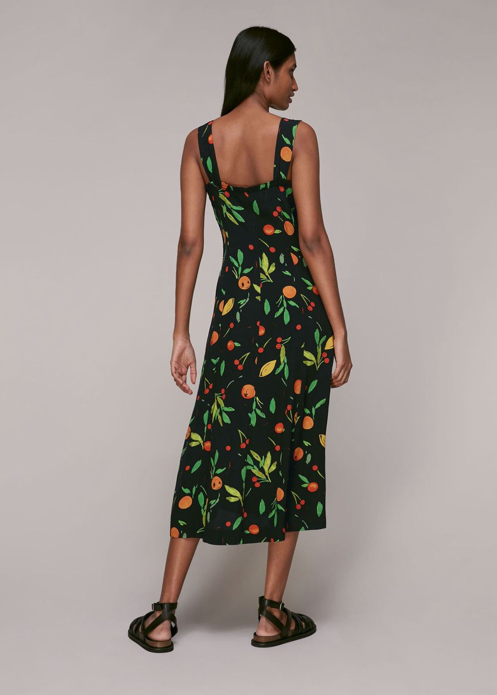 Whistles Fruit Print Frill Dress Black / Multicolor | US-40231URHJ