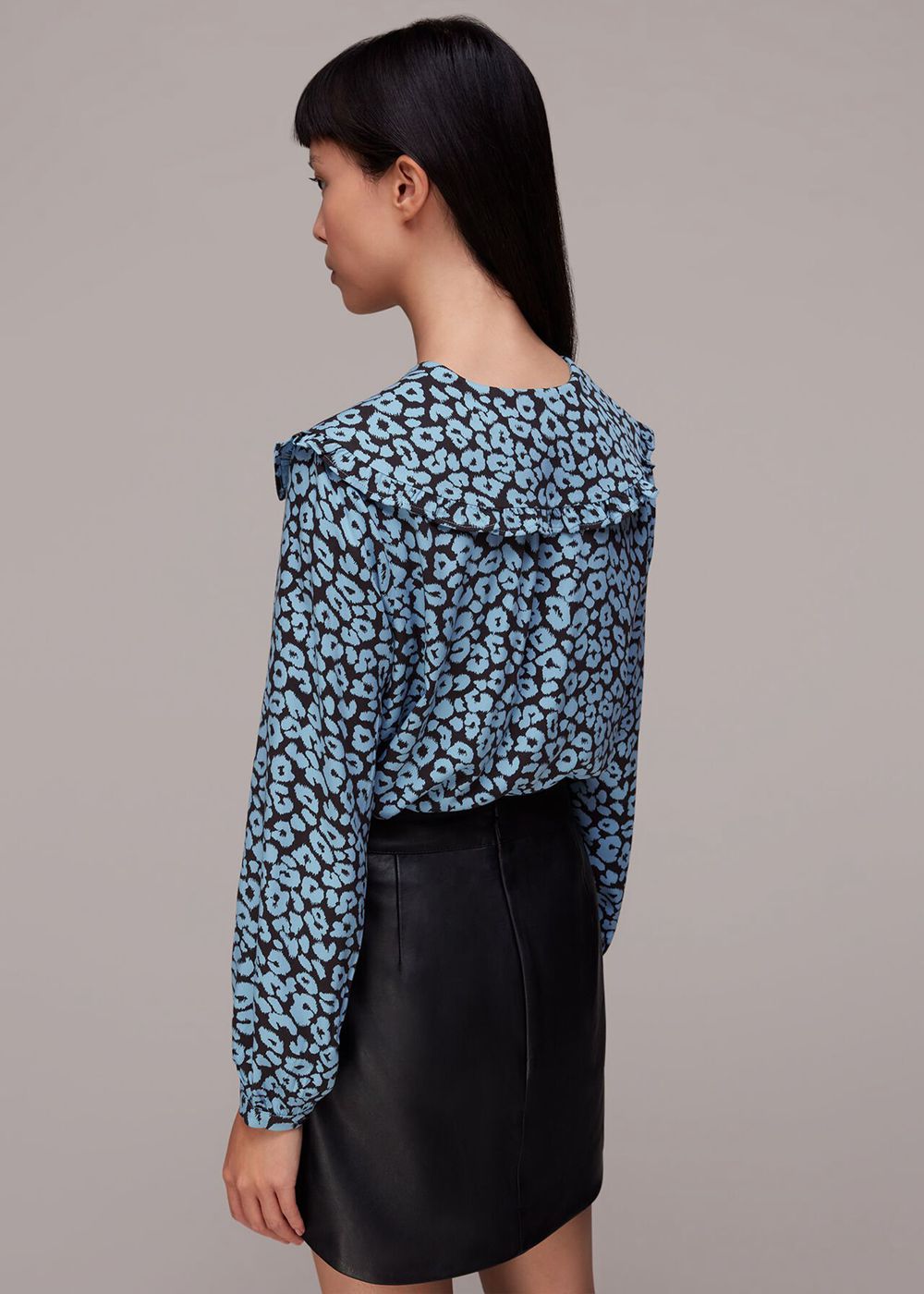 Whistles Fuzzy Leopard Collar Top Blue / Multicolor | US-01427OXAK