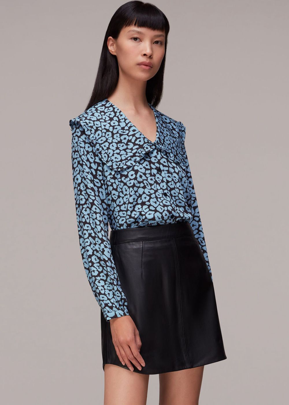 Whistles Fuzzy Leopard Collar Top Blue / Multicolor | US-01427OXAK