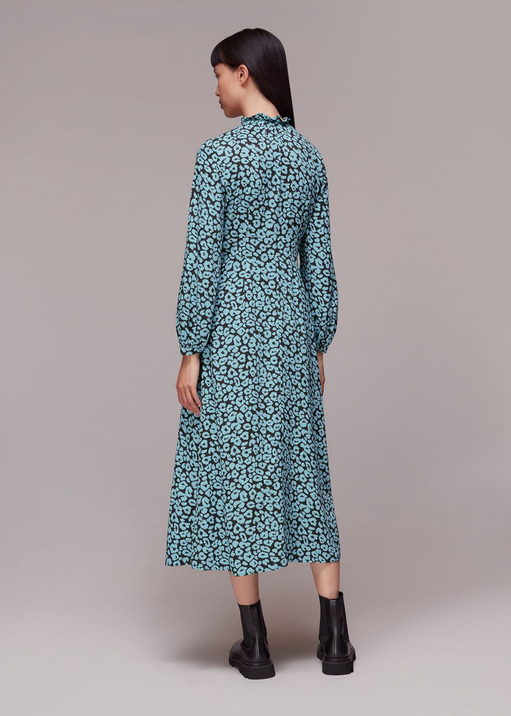 Whistles Fuzzy Leopard Midi Dress Blue / Multicolor | US-14867HBNE