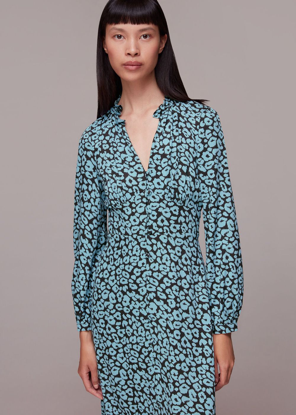 Whistles Fuzzy Leopard Midi Dress Blue / Multicolor | US-14867HBNE