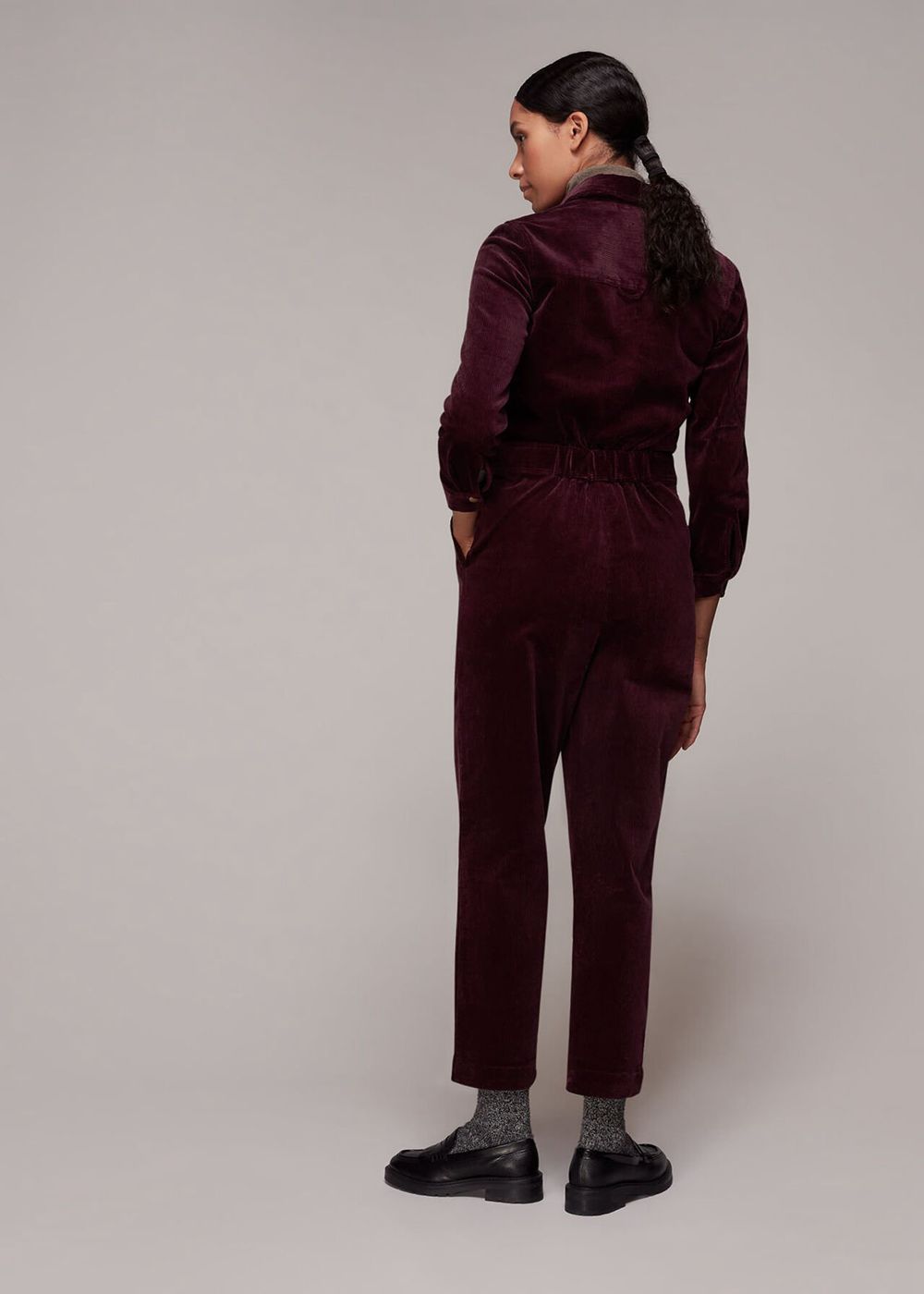 Whistles Gabby Corduroy Jumpsuit Burgundy | US-09251QJMT