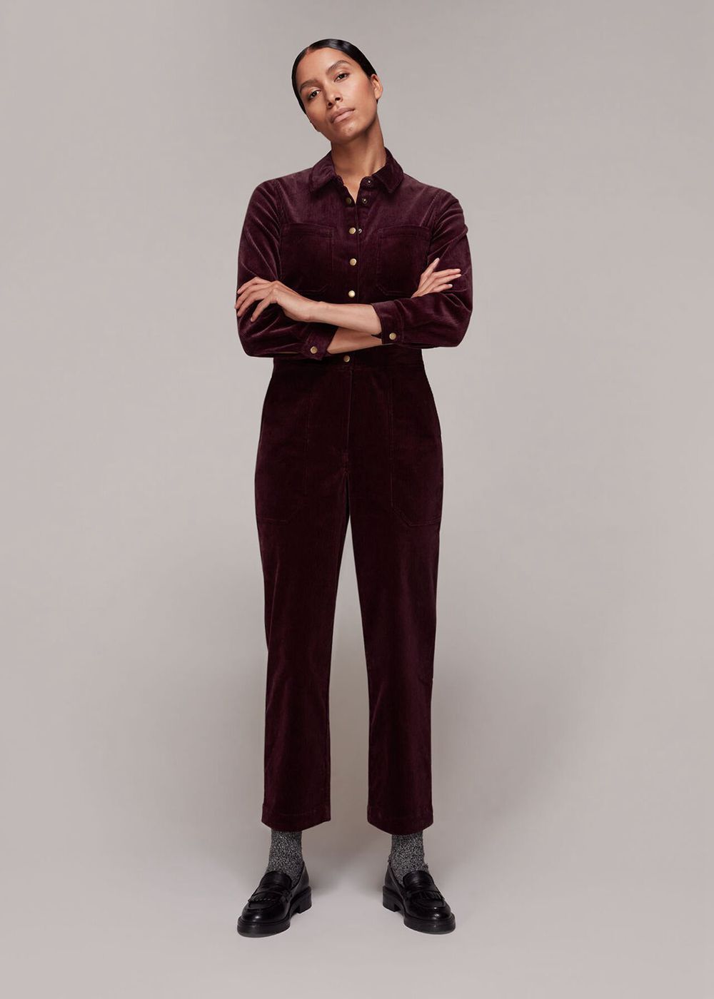 Whistles Gabby Corduroy Jumpsuit Burgundy | US-09251QJMT