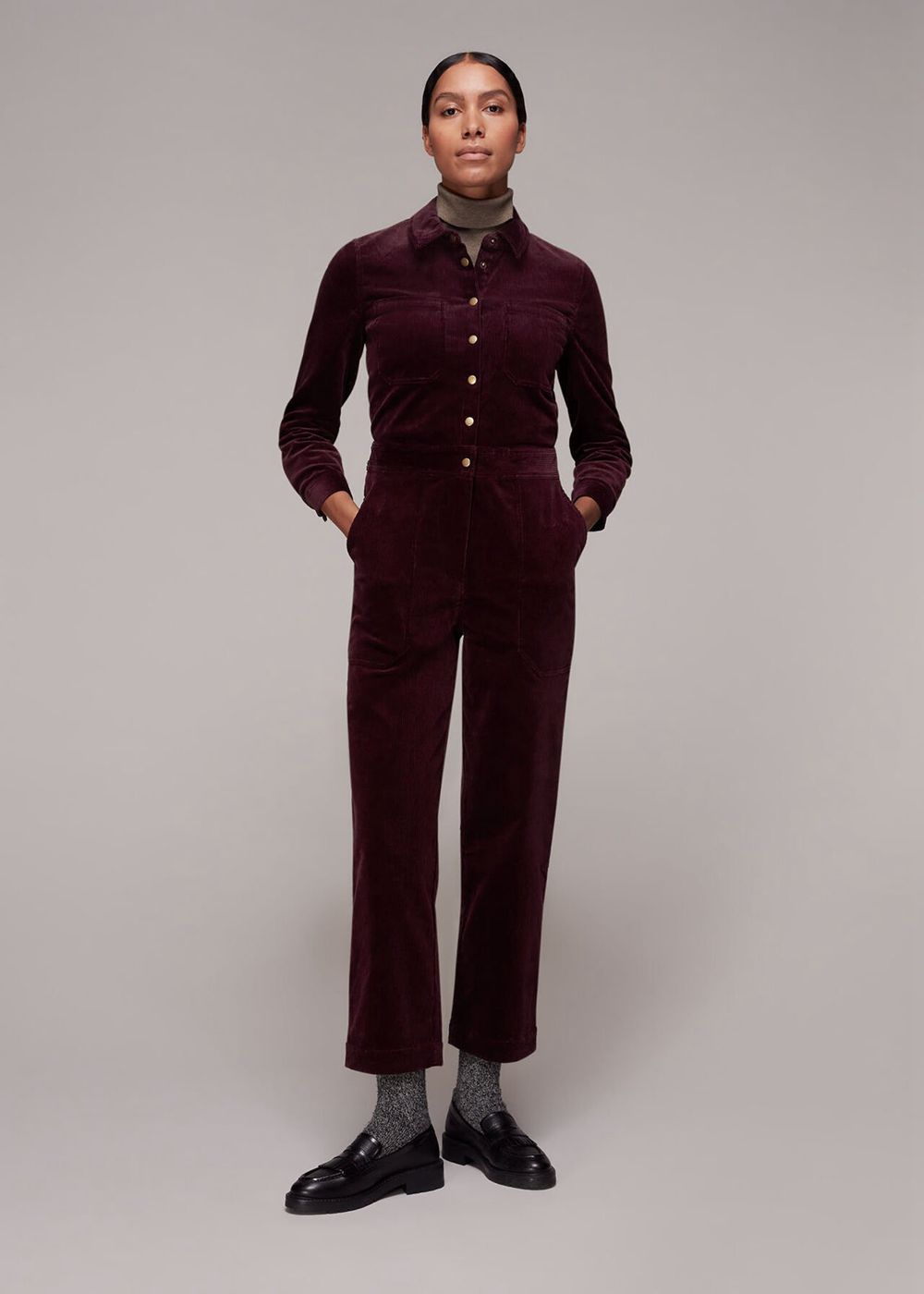 Whistles Gabby Corduroy Jumpsuit Burgundy | US-09251QJMT