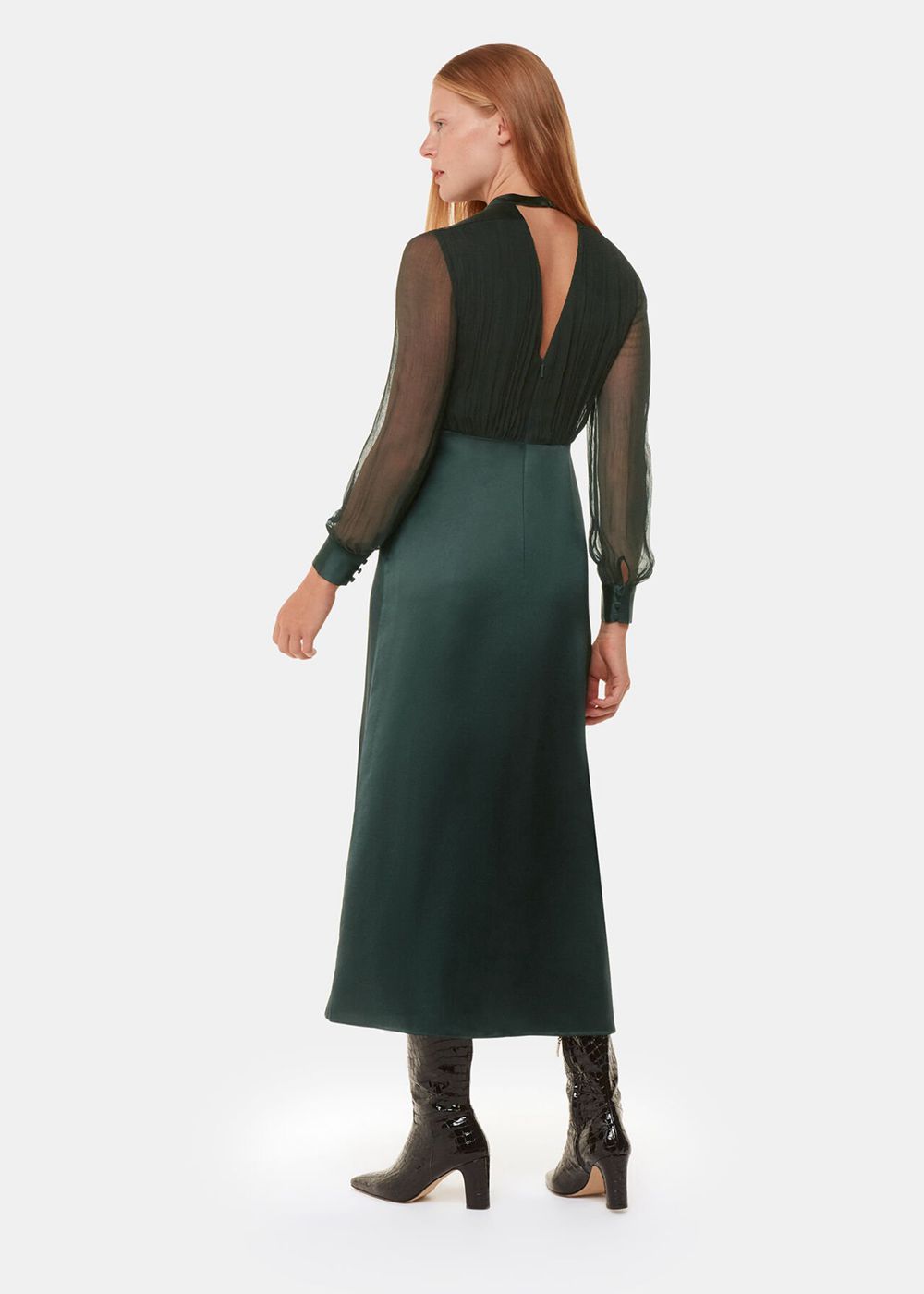 Whistles Gathered Bodice Maxi Dress Dark Green | US-39740VXMC